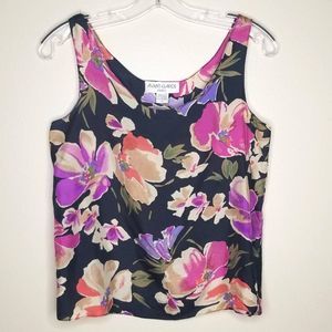 Avant Garde Black Floral Tank Top with Pink & Purple Blooms